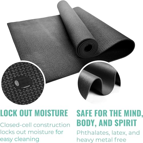 Bulk Yoga Mats, 12 Pack, With Strap, 68x24in, 4mm | Bulk Non Slip Exercise Mats for Workout, Stretching, Fitness - Wholesale Non Toxic Gym Mats for Home, Schools and Studios - color: Gray