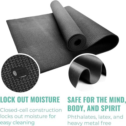 Bulk Yoga Mats, 12 Pack, With Strap, 68x24in, 4mm | Bulk Non Slip Exercise Mats for Workout, Stretching, Fitness - Wholesale Non Toxic Gym Mats for Home, Schools and Studios - color: Gray