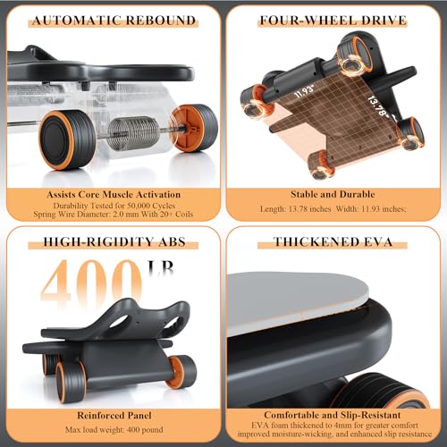 Ab Roller with Elbow Support,Exercise Roller Wheels with 4 Wheels | Abs Exercise Roller Abdominal Training with Knee Pad for Home Gym