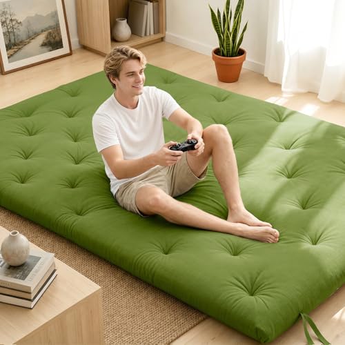 Syrinx Water Resistant Japanese Floor Mattress Futon, Twin Size 75"x39" | 2.5 Inch Thick Foldable Tatami Mat Sleeping Pad for Dormitory Guest Room Camping - color: Green, size: Twin（75"L x 39"W x 2.5"Th）
