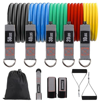 Resistance Bands with Handles, Exercise Bands with Handles, Door Anchor - color: 5 in 1 band -150lbs