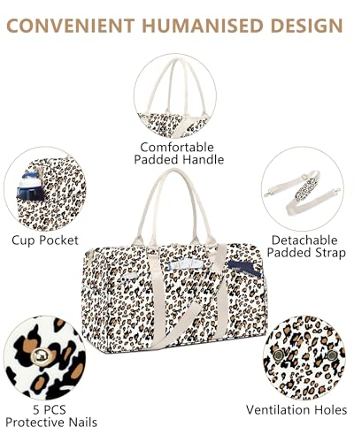Women Weekender Travel Duffle Bag: Travel Duffel Overnight Bags with Shoe Compartment Large Carry on Tote with Toiletry Bag Weekend Traveling Yoga Gym Hospital Bag for Women with Wet Pocket Leopard - color: 12-Leopard Print, size: Large