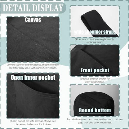 CosInStyle Heavy Duty Cotton Canvas Yoga Bag with Multi-Pocket Organizer, Large Capacity Gym Sports Bags, With 2 Bonus Mat Straps - color: Black