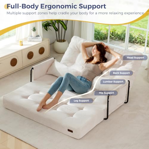 MAXYOYO Adjustable Folding Sofa Bed Couch with 2 Pillows, Beige - color: Beige