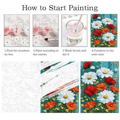 ZRIZQ Paint by Numbers Kit for Adults Beginner Flowers,Daisy,16x20 | Full set with wooden brushes,rolled canvas,rich paints.Calming activity.Beginner friendly.Just open and paint. - color: 16"X20"Rolled Canvas-Daisy Flowers