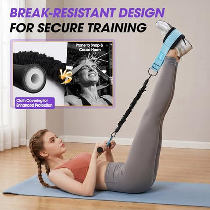 Upgraded Pedal Resistance Band with Handle, 3-Tube Adjustable for Workout - color: Blue