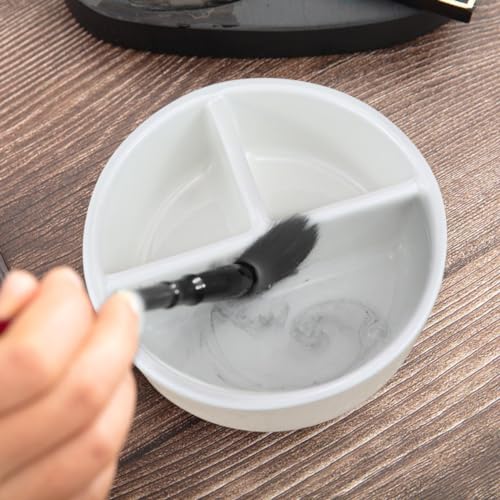 Ceramic Brush Wash Bowl,Mixing Tray,3 Slot Palette,Porcelain Watercolor Painting Dish for Painting, White