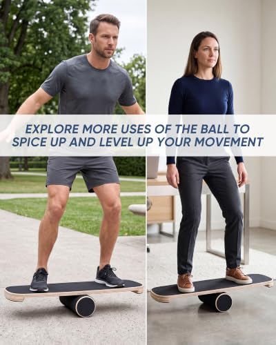 Balance Board for Adults, Surf Trainer with Wooden Roller | 300lbs capacity, non-slip wooden surface, for surfing snowboarding skateboarding yoga, core strength & balance training