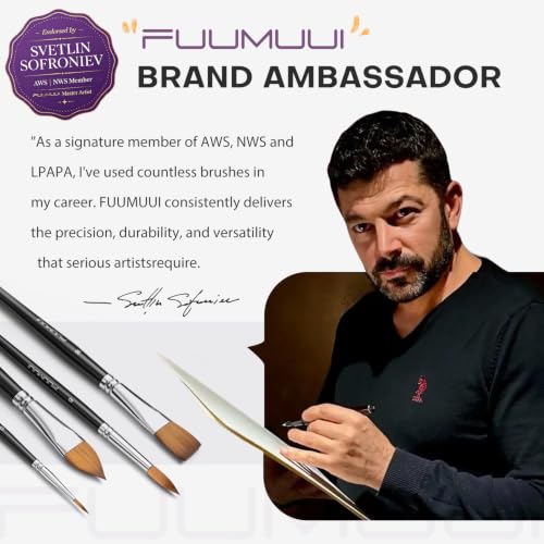 Watercolor Brushes Professional, Fuumuui 8Pcs Sable Paint Brush Set Variety Shapes with Flat, Round Pointed, Cat's Tongue Oval Wash Perfect for Watercolor Acrylic Gouache Inks Painting - color: Black
