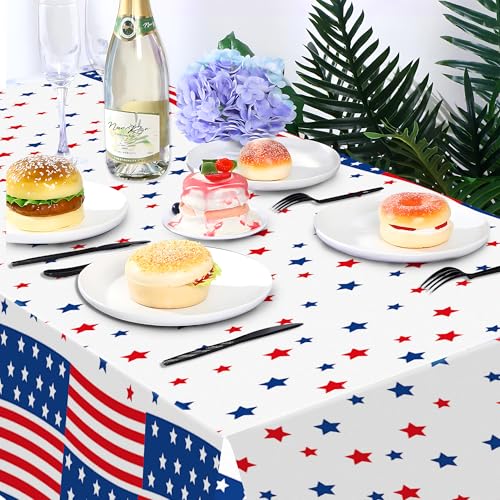 1 Pack American Flag 4th of July Party Plastic Tablecloth 54 x 87 Inch Long Rectangular Table Cover for Buffet,Veterans Day Holiday Dinner,Election Day Picnic or Tablecloth for Kitchen Event - color: American Flag 4th of July