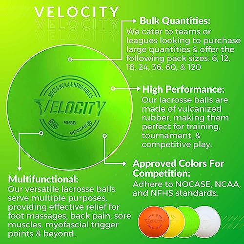 Velocity 라크로스 볼 - 60팩 및 120팩 - 연습용, 공식 NFHS 및 대학 승인 사이즈 - color: 라임 그린., size: 60 Balls, style: 연습용 공