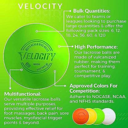 Velocity 라크로스 볼 - 60팩 및 120팩 - 연습용, 공식 NFHS 및 대학 승인 사이즈 - color: 라임 그린., size: 60 Balls, style: 연습용 공