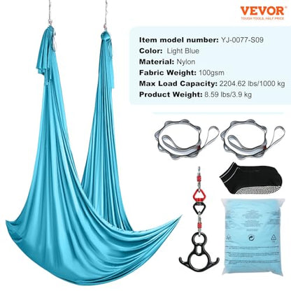 VEVOR Aerial Silk & Yoga Swing, Aerial Yoga Hammock Kit with 100gsm Nylon Fabric, Full Rigging Hardware & Easy Set-up Guide, Antigravity Flying for All Levels Fitness Bodybuilding