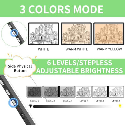 KOBAIBAN Rechargeable A3 Light Board for Diamond Painting, 4000mAh Diamond Art Light Pad with Physical Buttons, 6-Level/Stepless Dimming, Magnetic Light Board for Tracing, Drawing & Weeding Vinyl - size: A3