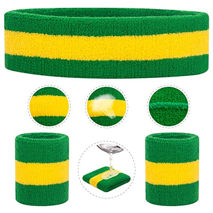 ONUPGO Sweatband Set Sports Headband Wristband Set Sweatbands Terry Cloth Wristband Wrist Sweatband Headbands Moisture Wicking Sweat Absorbing Head Band - color: Green/Yellow/Green