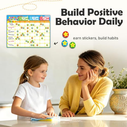 Magnetic Reward Chart for Kids, Customizable Dry Erase Weekly Chore Chart - size: 3 Kids-Stars