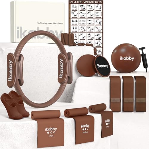 Pilates Kit, Home Pilates Kit with Weights, Pilates Equipment for Home Workout, Pilates Essentials Kit for Women, Yoga Pilates Mat Kit for Beginners, Pilates Set - color: Brown