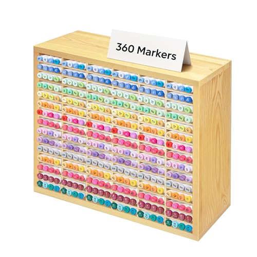 PROLEE Marker Storage Organizer for 360 Markers,Wooden Alcohol Marker Holder with 90 Slots,Markers Pens Pencils Art Supply Storage Rack for Desk Home Classroom Office Decor - color: Natural, size: 360 Markers,18“x15.5”x5.5“