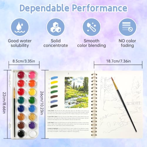 Watercolor Workbook, 16 Colors Watercolor Books Paint Set for Adults Teens | Watercolor Book for Beginners,Creative Exploration Coloring Book Set for Gifting to Creativity and Joy - color: Landscape Theme