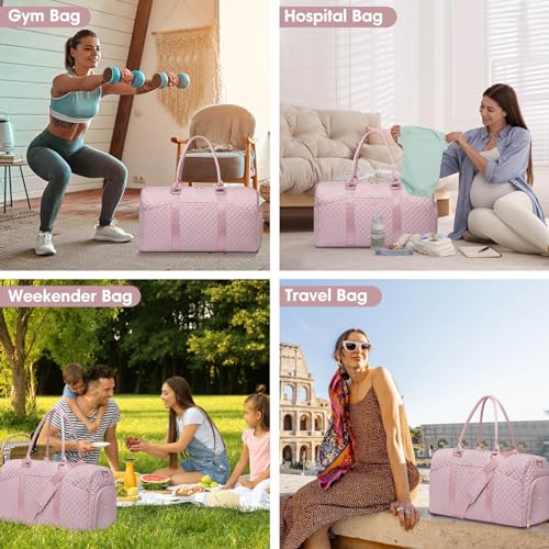 Women Weekender Travel Duffle Bag: Travel Duffel Overnight Bags with Shoe Compartment Large Carry on Tote with Toiletry Bag Weekend Traveling Yoga Gym Hospital Bag for Women with Wet Pocket 3 PCS Set - color: 20-Pink - 3 PCS, size: Large