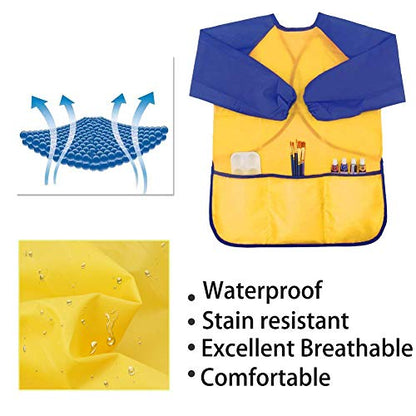 Zkptops 2 Pack Kids Art Smock Colorful Waterproof Children Art Aprons Artist Painting Aprons with Long Sleeve 3 Roomy Pockets for Age 3-7 Years,Yellow and Pink - color: 2 Pack Pink/Yellow