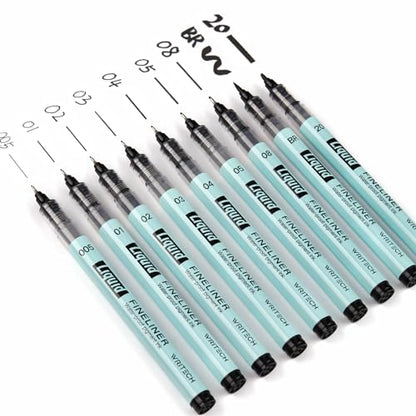 WRITECH Liquid Fineliner Pens Black Precision Multiliner Micro Pen 9 Pack, Quick Dry Waterproof Pigment Ink Drawing Pen for Journaling Planning Hand Lettering Illustration Sketching Calligraphy