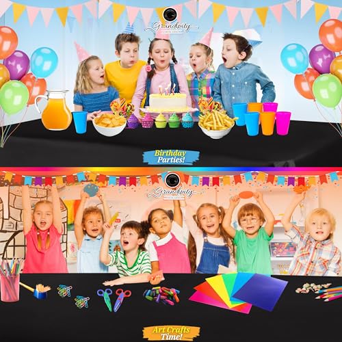 Grandipity Plastic Table Cloth Disposable 12 Pack 54” x 108” Rectangle | Black Plastic table covers, durable disposable tablecloths, fade and tear-resistent table cover for party, event - color: Black, size: 54in. x 108in. Rectangle