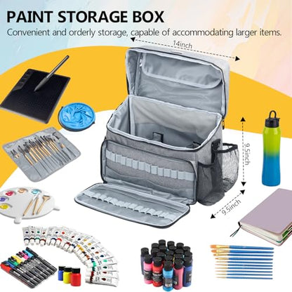 Acrylic Paint and Brush Set Organizer Bag - Carrying Case Compatible with Apple Barrel, Shuttle Art, Caliart Art Supplies - Includes Detachable Paint Brush Holder - for Home/Travel/Outdoor (Pro Gray) - color: Pro Gray