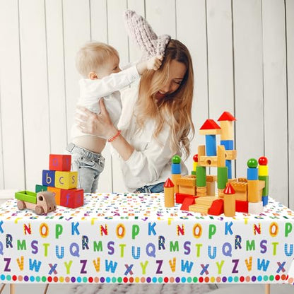 3Pcs Alphabet Plastic Tablecloth, 54 x 108 Inch Educational ABC Alphabet Party Table Cover for Early Learning, Boys and Girls Birthday Party Supplies - color: Alphabet