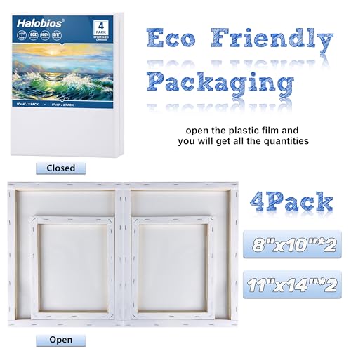 4 Packs Blank Canvases for Painting with 8x10in,11x14in(2 of Each), Stretched Canvases for Acrylics, Oils & Other Painting Media, 100% Cotton, 5/8 Inch Profile of Super Value Canvas Pack - size: 4 Pack Mixed - 11×14IN 8×10IN
