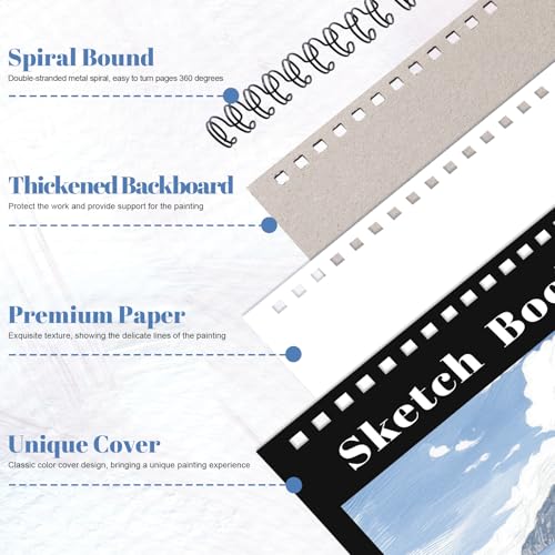 4 Pack Small Sketch Books 5.5 × 8.5 in, Spiral Bound, Black | 100gsm Acid-Free Paper, 30 Sheets Each, Dry Media Friendly, Hardcover Backing, Travel & Classroom Use - color: Black, size: 5.5 × 8.5Inch（4 Pack）