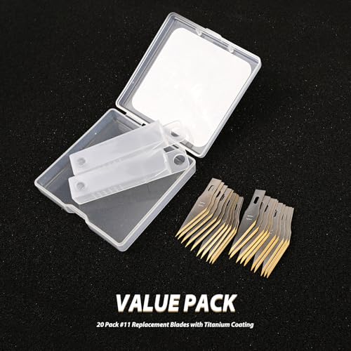 EHDIS Precision Craft Hobby Knife Blades # 11 Titanium Coated Blade Refill Hobby Art Blades Cutting Tool with Storage Case for Craft, Hobby, Scrapbooking, Stencil-20 Pack (Pack of 20) - size: Pack of 20