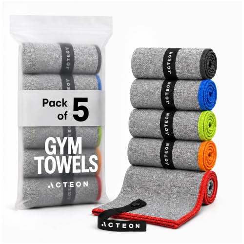 Acteon Microfiber Gym Towels 5 Pack, Quick Dry Silver ION Odor-Free Sweat Towel, Super Absorbent Fast Drying for Men & Women, Workout, Yoga, Running, Hiking, Travel – 16x30.5 Inch - color: Heather Grey, size: Pack of 5
