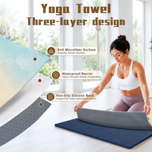 Yoga Mat Towel, Hot Yoga Towel High-Definition Pattern, Machine Washable with Ultra-Absorbent Yoga Towels for Hot Yoga Non Slip for Fitness, Exercise, Pilates, 72 x 27 in, Blue Sunset - color: Blue Sunset