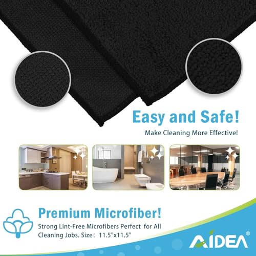 AIDEA Microfiber Cleaning Cloth Black 100PK, Microfiber Towels 11.5"×11.5" - color: Black