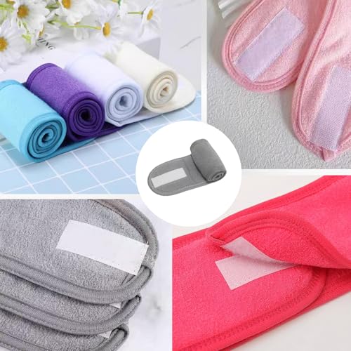 4 Pack Adjustable Makeup Headbands – Non-Slip Spa Facial Headband & Facial Hair Wrap, Adjustable Washable Towel for Shower, Yoga, Gym, Salon & Home Use (Fits All), HZFD-BD - color: Yellow + Magenta + Blue + Light Pink