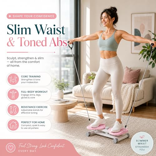 Simple Deluxe Waist Twister Machine Exercise, Anti-Slip Silent Twist Board Supports Up to 300lbs, Portable Home Gym Fitness Equipment for Core Abdominal Fat Workout - color: Pink