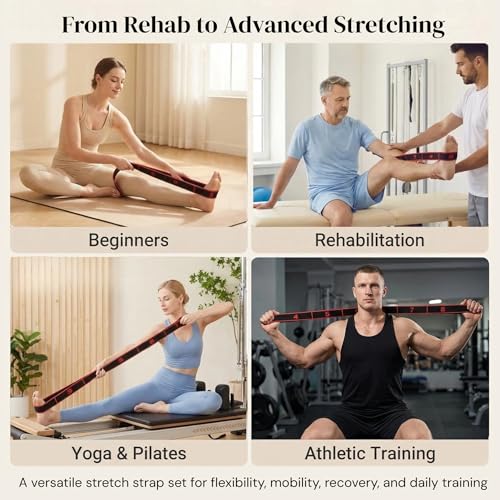 Resistance Bands for Stretching, 8 & 12 Loop Stretch Strap Set, Numbered Yoga & Physical Therapy Bands for Flexibility, Pilates & Full Body Workout (35" & 51")