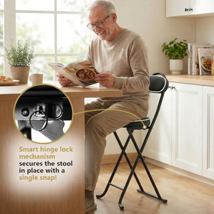 Folding Bar Stool,24" Portable High Counter Foldable Stool Chair - color: Black&white