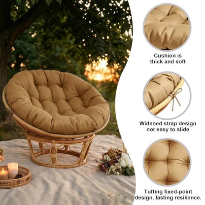 47" Round Tufted Floor Cushion, Thick Meditation Papasan with Ties - color: Light Brown