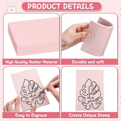Frienda 30 Pcs 4" x 6" Rubber Linoleum Block for Printmaking,Pink - color: Pink