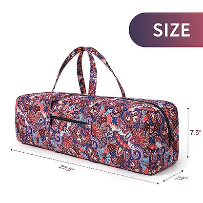 Boulder Bee | Yoga Mat Bag | Large Yoga Mat Carrier with Wet Pocket | Yoga Gifts | Gym Tote Bag for Women - color: Navy cashew flower