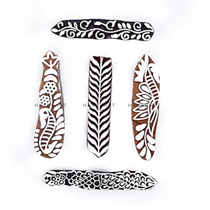 Pottery Printing Blocks - Stylish Border Pattern Wooden Stamps (Set of 5) Floral Wooden Stamps for Card Making Scrapbooking and Crafts HASHCART®