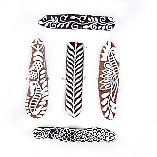 Pottery Printing Blocks - Stylish Border Pattern Wooden Stamps (Set of 5) Floral Wooden Stamps for Card Making Scrapbooking and Crafts HASHCART®