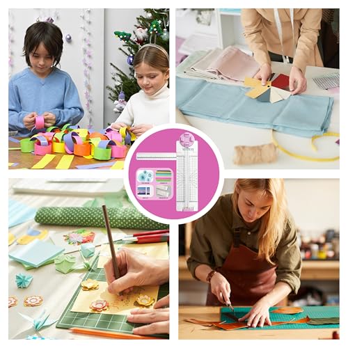4 in 1 Paper Cutter, A4 Sliding Rotary Trimmer for Crafts, Pink | 4 in 1 Paper Cutter, A4 Rotary Trimmer with Sliding Blade, Pink - color: Pink