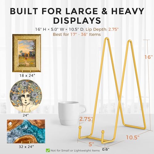 TR-LIFE 16 Inch Gold Metal Plate Stand (2 Pack) - Heavy Duty Display Stand for Extra-Large Plates, Frames, Platters and Art - size: 16 Inch