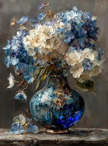 Hydrangea Diamond Art Kits for Adults Diamond Painting Kit for Beginner | Vintage Flowers 5D DIY Funny Diamond Dots Full Drill Crafts for Gem Art Dot Art for Adults Home Wall Decor for Teens 12x16 in - color: DP03846