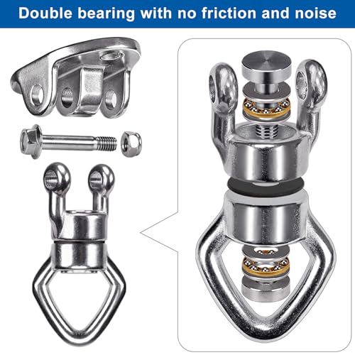 Swing Hanger Ceiling Mount with Double Bearing Hanging Chair Hanger 900 LB Capacity Stainless Steel Hammock Hardware 360° Swing Hook for Aerial Silks, Punching Bag, Hanging Chair, Gymnast Ring - color: 2 Holes Base Silver Swing Hanger