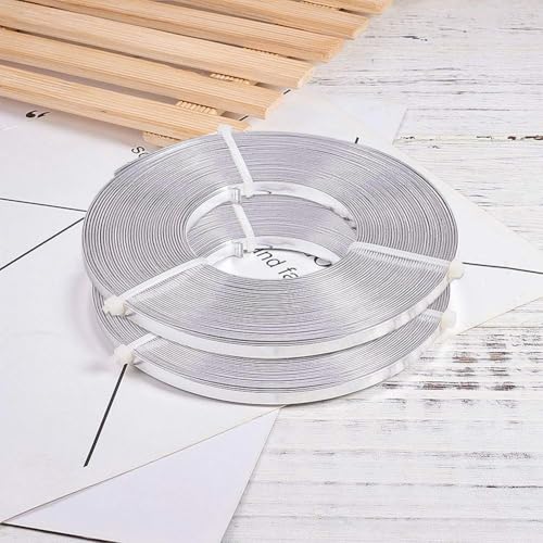 BENECREAT 65.6Feet Flat Jewelry Craft Wire, 18 Gauge Aluminum Wire for Bezel, Sculpting, Armature, Jewelry Making(Silver, 5mm Wide, 32.8Feet/Roll, 2 Rolls) - size: 5mm Wide