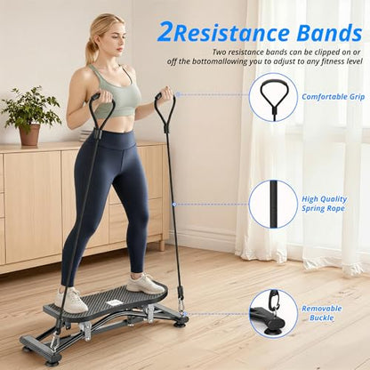 RYGEO Balance Board with Resistance Bands, Versatile Rocking Stepper, Wobble Board Featuring LCD Monitor, 330 lbs High-Capacity Ski Twister Trainer for Full Body Exercise at Home - color: Black